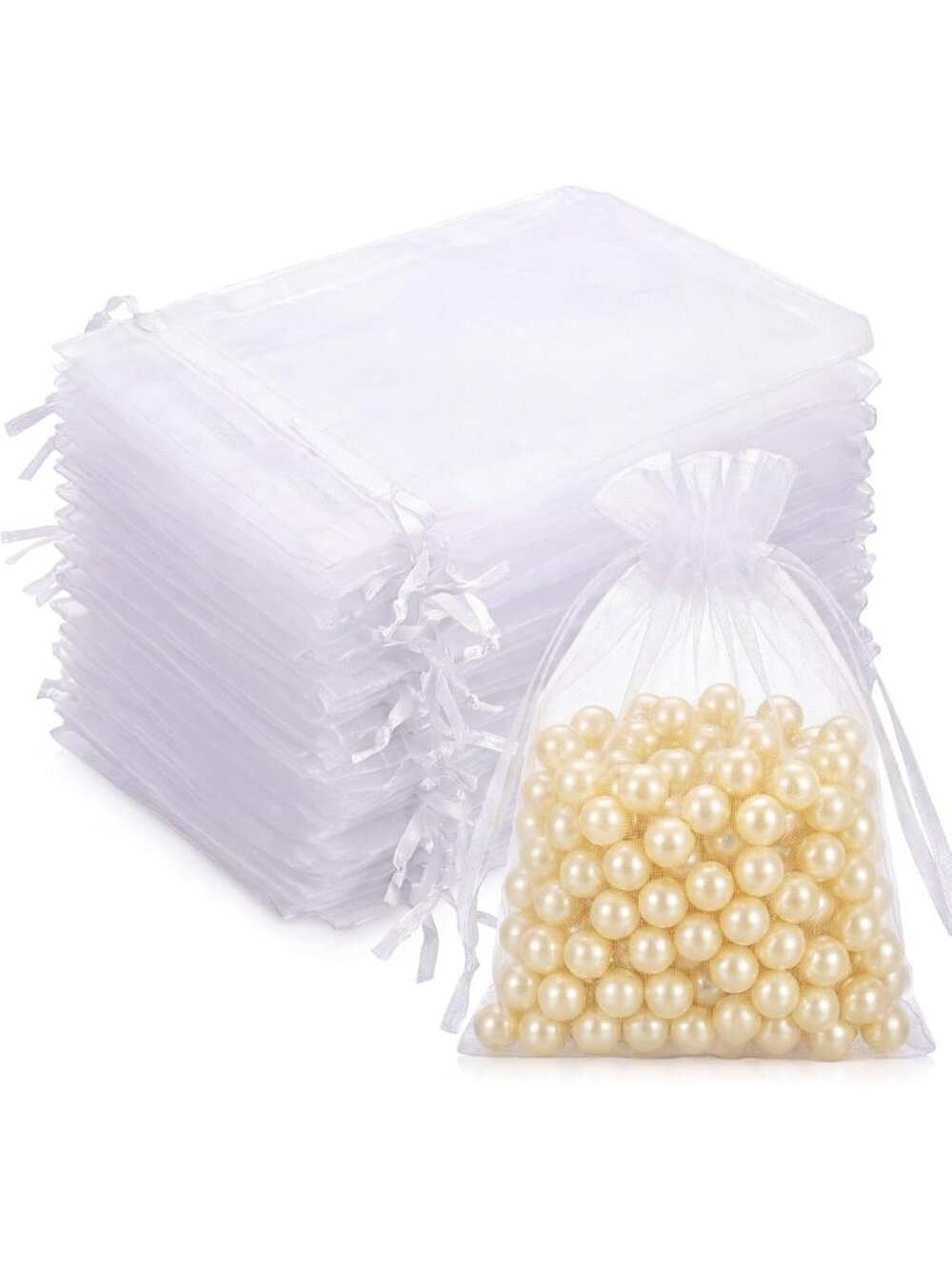 500 White Organza Bags 3x4 Inch Small Mesh Jewelry Pouches for Gifts & Crafts